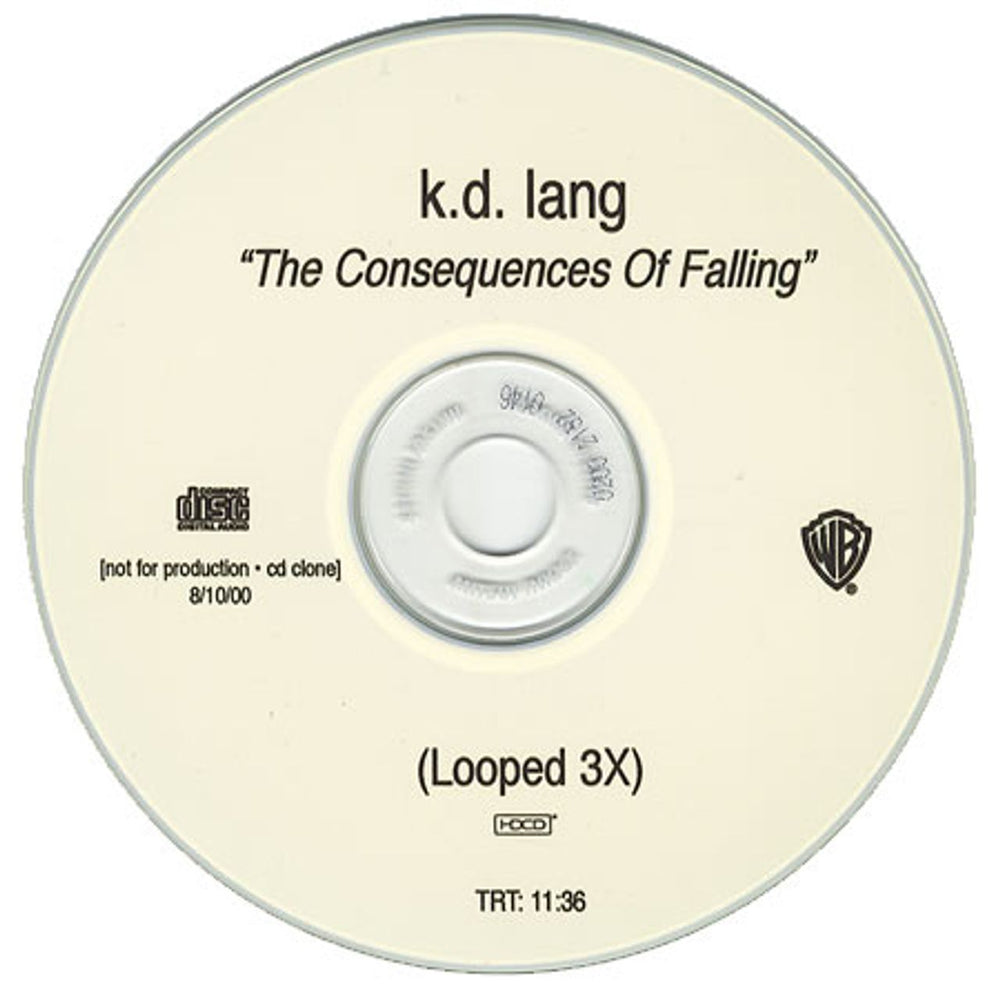 K.D. Lang The Consequences Of Falling US Promo CD-R acetate CD ACETATE