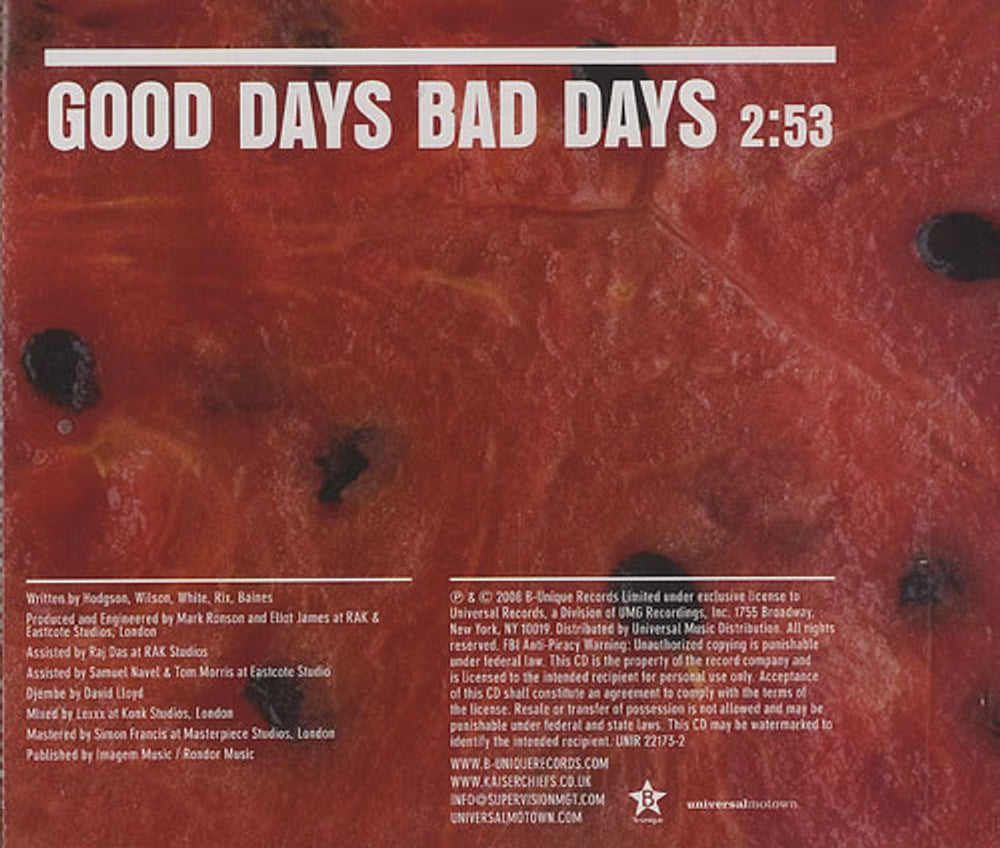 Kaiser Chiefs Good Days Bad Days US Promo CD single (CD5 / 5") UNIR22173-2