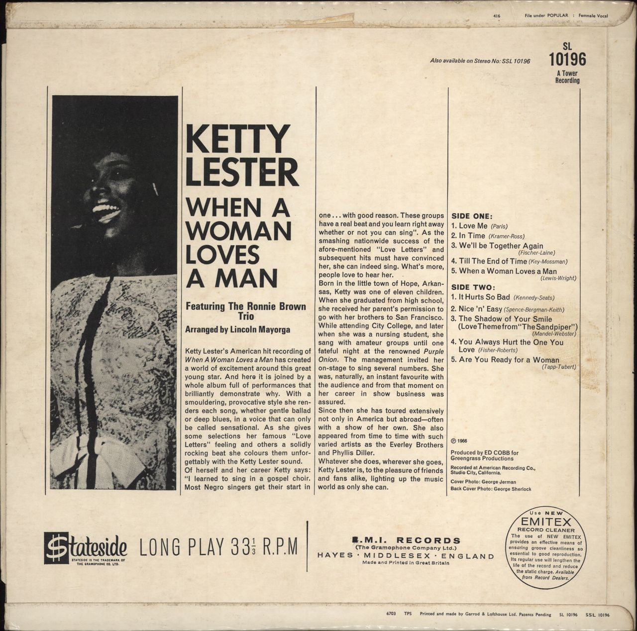 galleri Svaghed afrikansk Ketty Lester When A Woman Loves A Man - Factory Sample UK Vinyl LP —  RareVinyl.com