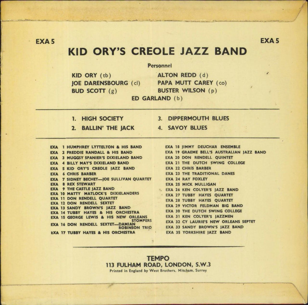 Kid Ory Kid Ory's Creole Jazz Band UK 7" vinyl single (7 inch record / 45)