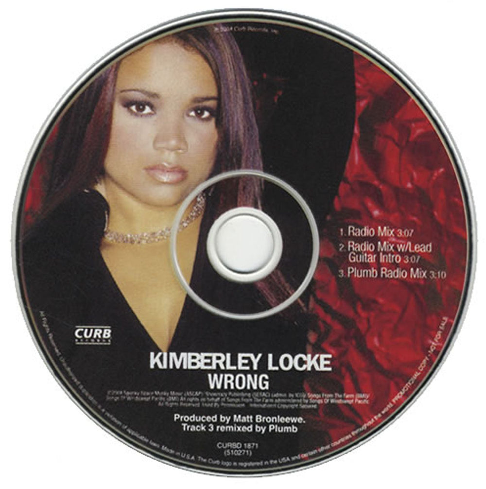 Kimberley Locke Wrong US Promo CD single (CD5 / 5") CURBD-1871