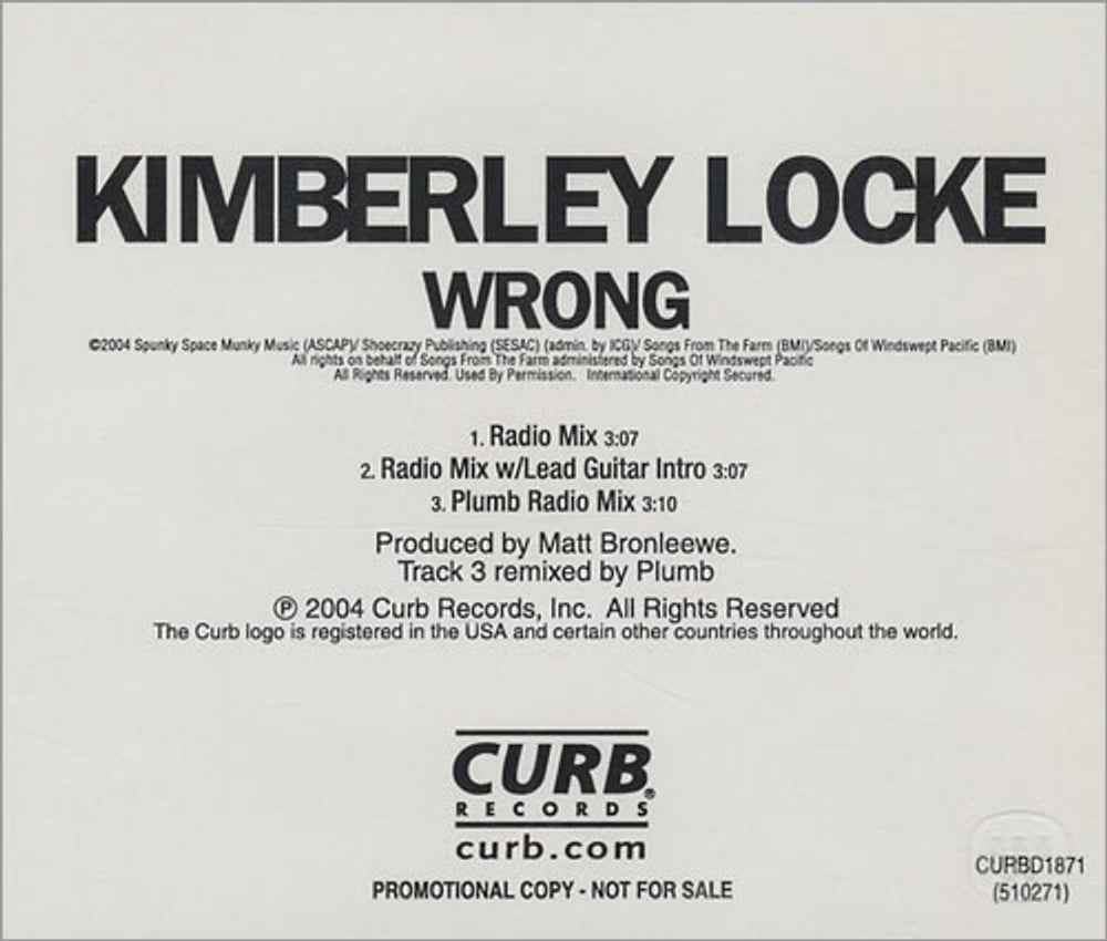 Kimberley Locke Wrong US Promo CD single (CD5 / 5") KIBC5WR306374