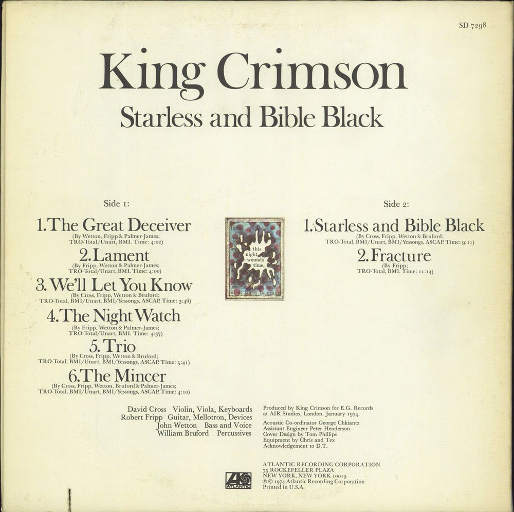 King Crimson Starless And Bible Black + Inner US vinyl LP album (LP record)