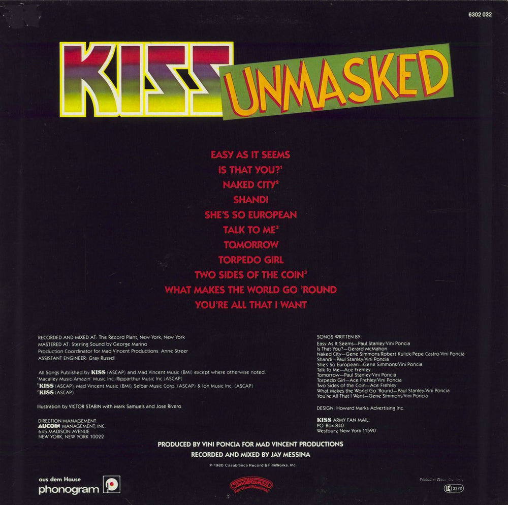 Kiss Unmasked Dutch vinyl LP album (LP record)