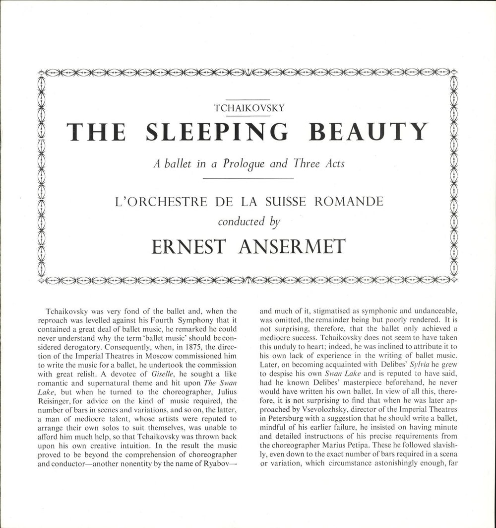 L'Orchestre De La Suisse Romande Tchaikovsky: The Sleeping Beauty (Complete Ballet) - 1st WBg UK Vinyl Box Set