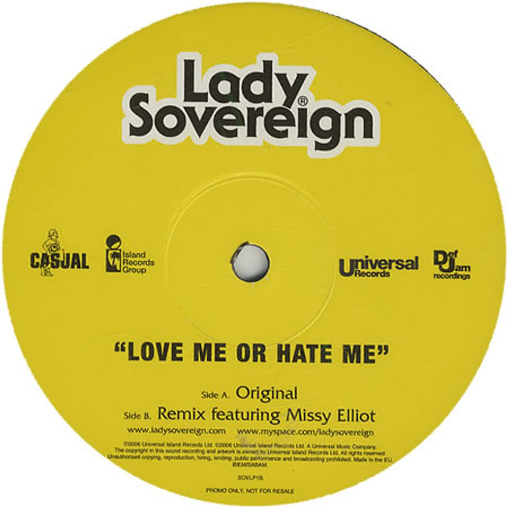 Lady Sovereign Love Me Or Hate Me UK Promo 12" vinyl single (12 inch record / Maxi-single) SOVLP1