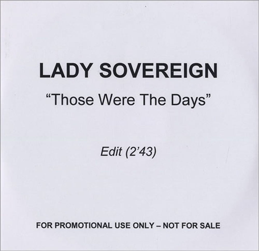 Lady Sovereign Those Were The Days UK Promo CD-R acetate CD-R ACETATE