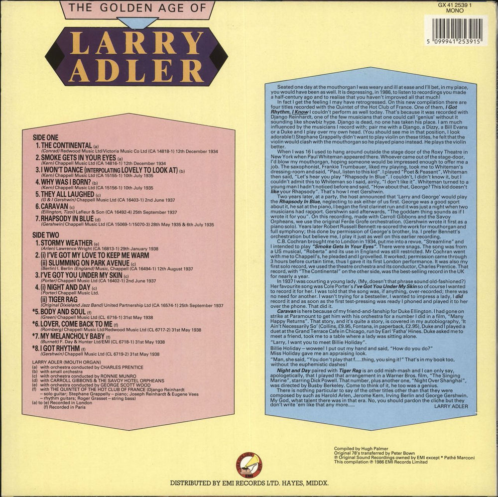 Larry Adler The Golden Age Of UK vinyl LP album (LP record)