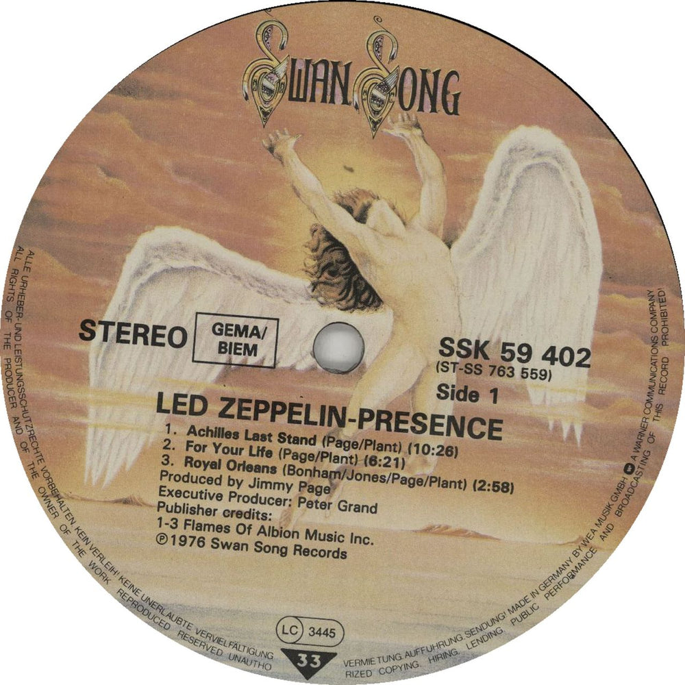 Led Zeppelin Presence - Early 80s German vinyl LP album (LP record)