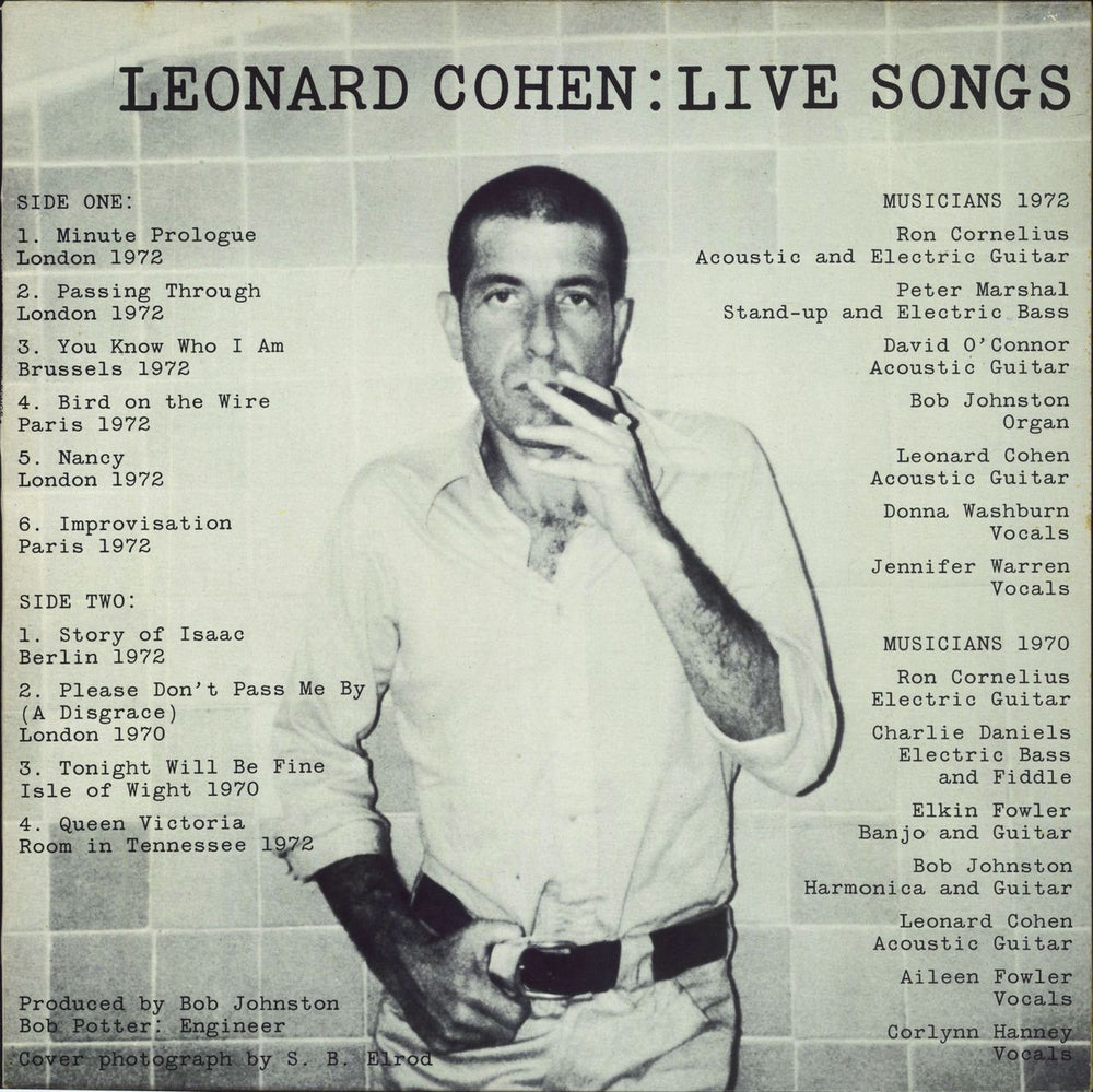 Leonard Cohen Live Songs Dutch vinyl LP album (LP record) 32272