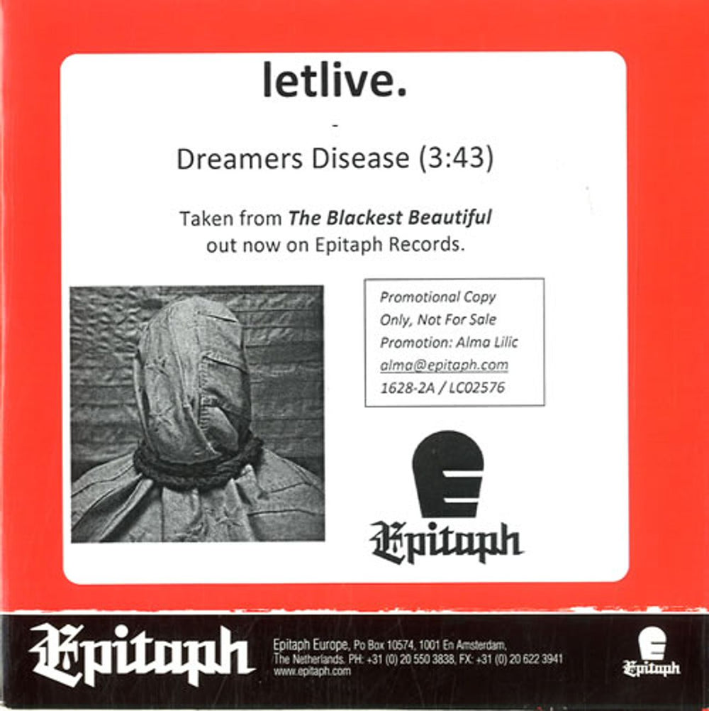 Letlive Dreamers Disease UK Promo CD-R acetate CD-R