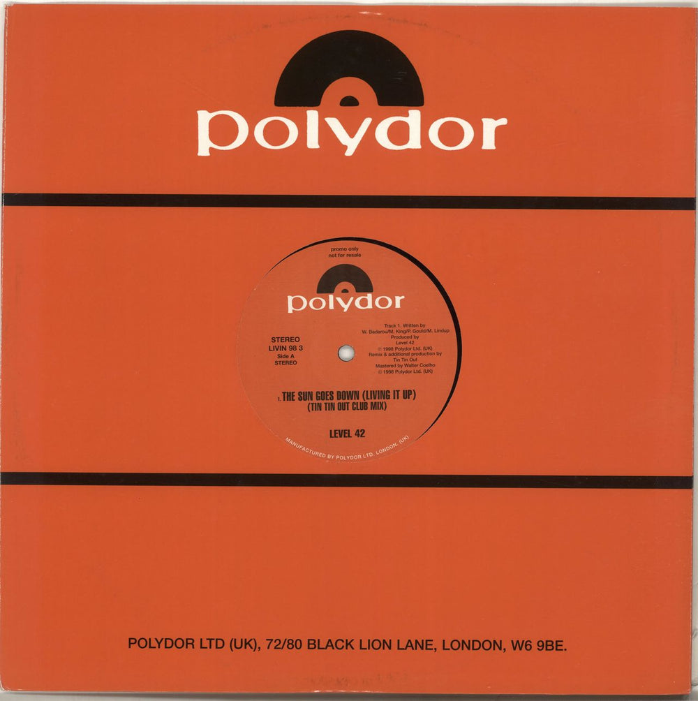 Level 42 The Sun Goes Down (Living It Up) UK Promo 12" vinyl single (12 inch record / Maxi-single) LIVIN983