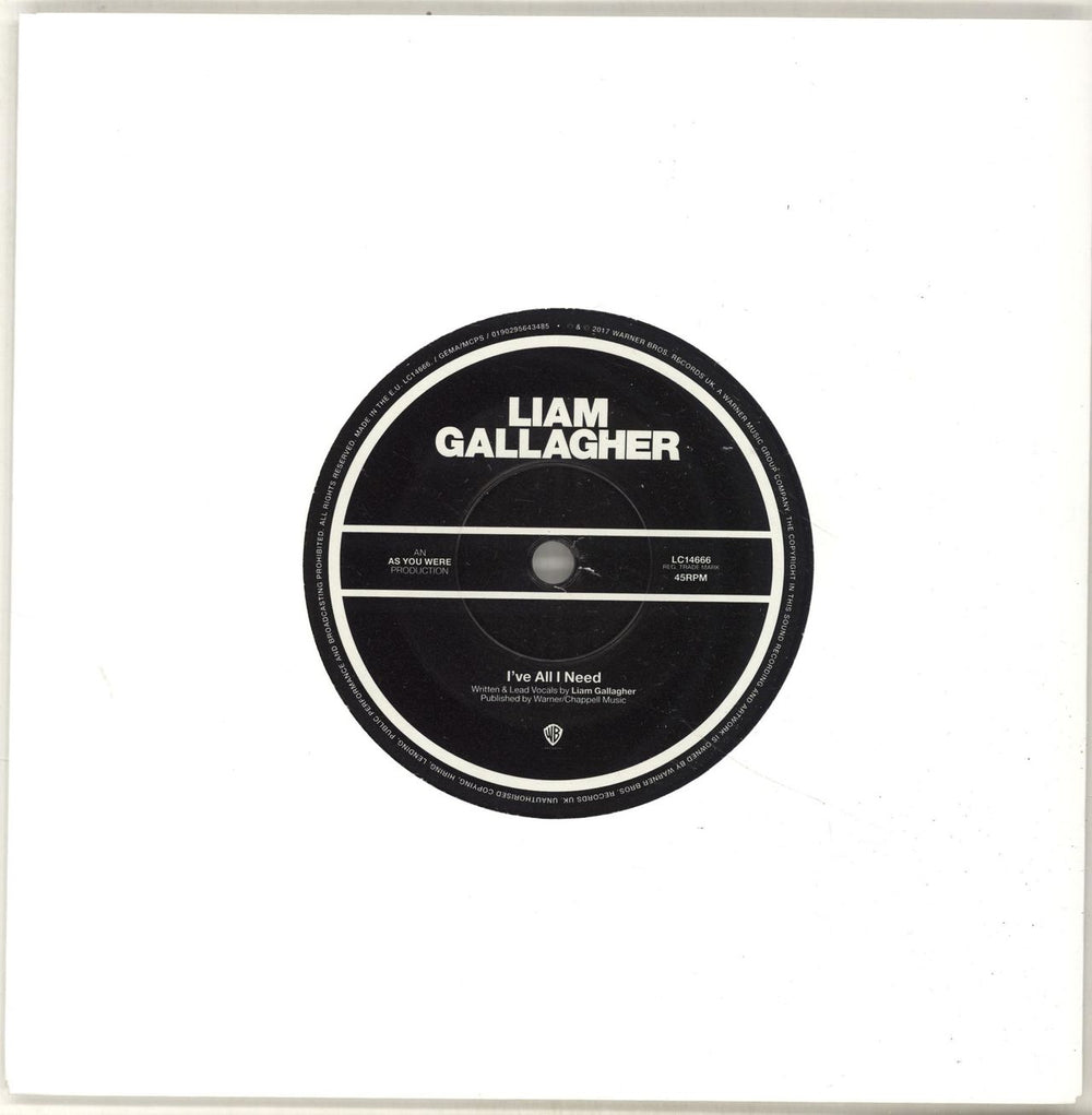 Liam Gallagher I've All I Need UK 7" vinyl single (7 inch record / 45) 0190295643485