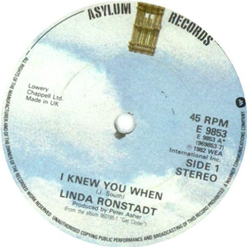 Linda Ronstadt I Knew You When UK 7" vinyl single (7 inch record / 45) E9853