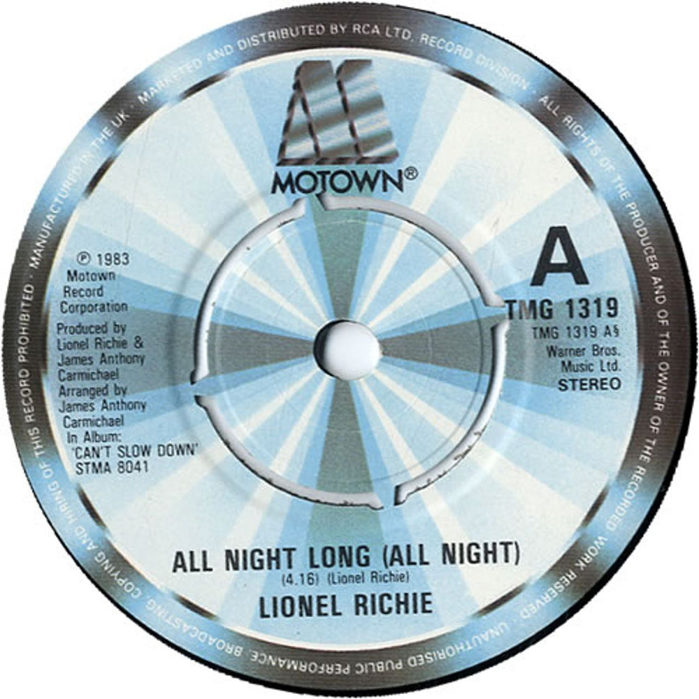 Lionel Richie All Night Long (All Night) - P/S - 4pr UK 7" vinyl single (7 inch record / 45) LNR07AL598858