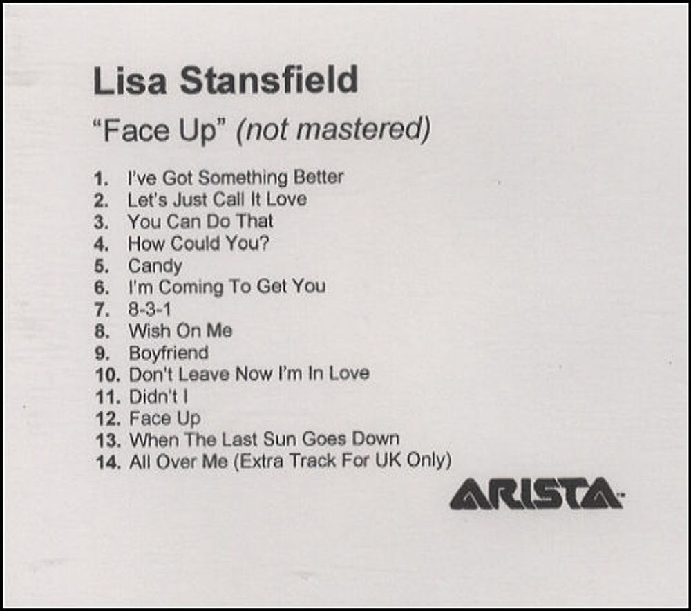 Lisa Stansfield Face Up UK Promo CD-R acetate CDR ACETATE