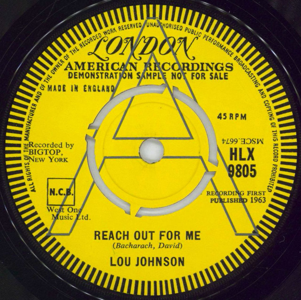 Lou Johnson Reach Out For Me UK Promo 7" vinyl single (7 inch record / 45) HLX9805