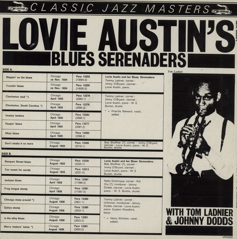 Lovie Austin Lovie Austin's Blues Serenaders With Tom Ladnier & Johnny Dodds UK vinyl LP album (LP record)