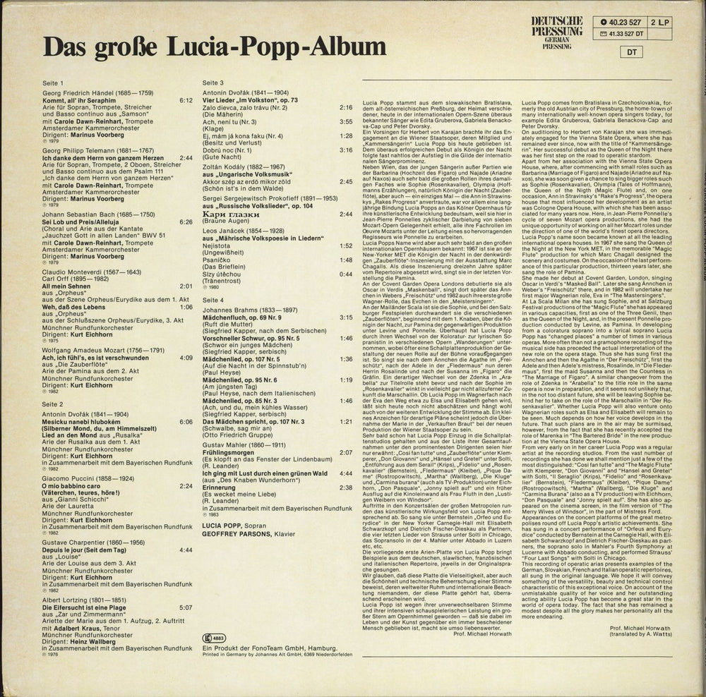Lucia Popp Das Große Lucia Popp Album German 2-LP vinyl record set (Double LP Album)