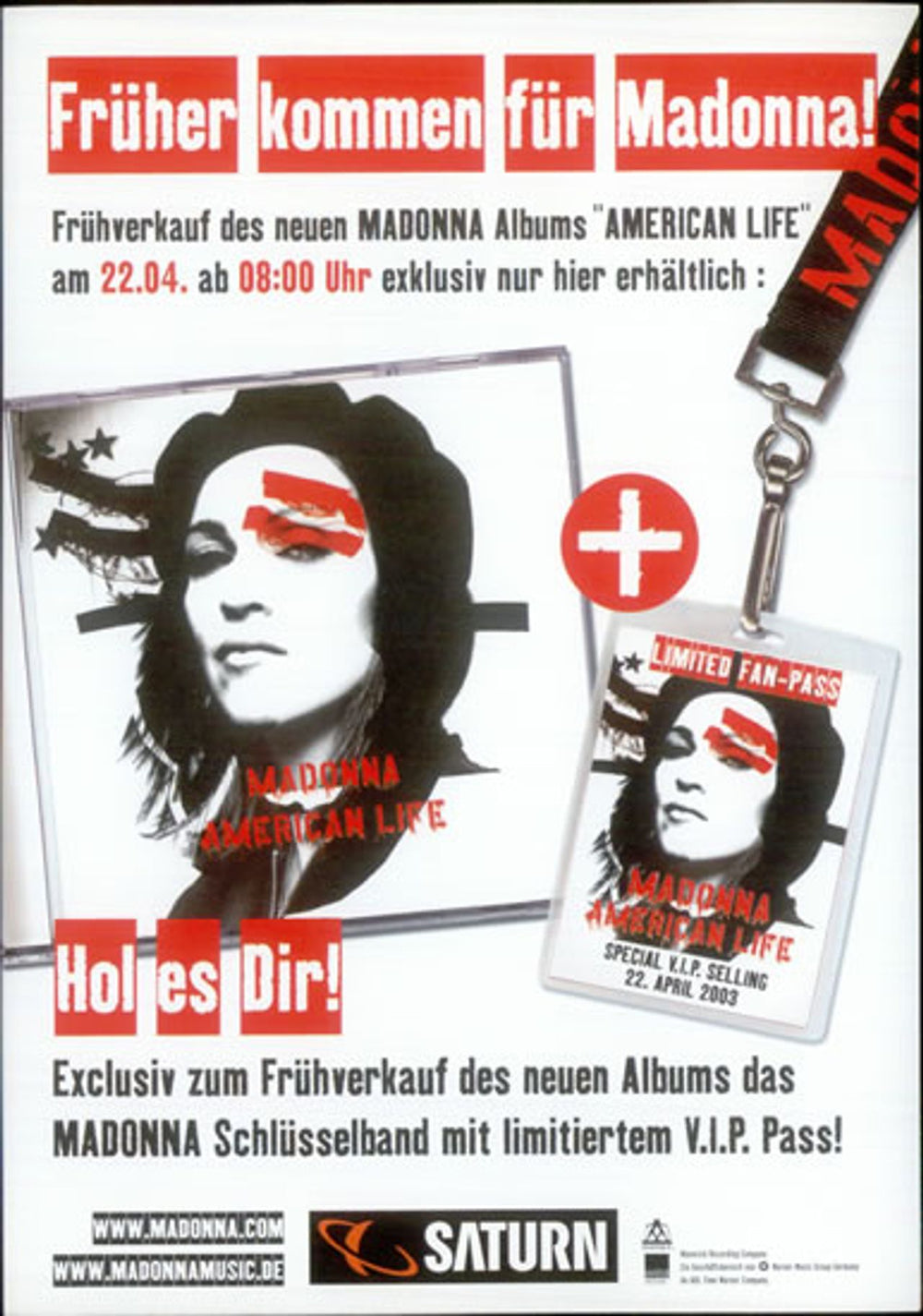 Madonna American Life - Fan-Pass & handbill German Promo memorabilia PROMO FAN-PASS