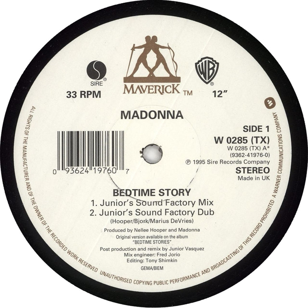 Madonna Bedtime Story - Metallic Sleeve UK 12" vinyl single (12 inch record / Maxi-single) 093624197607