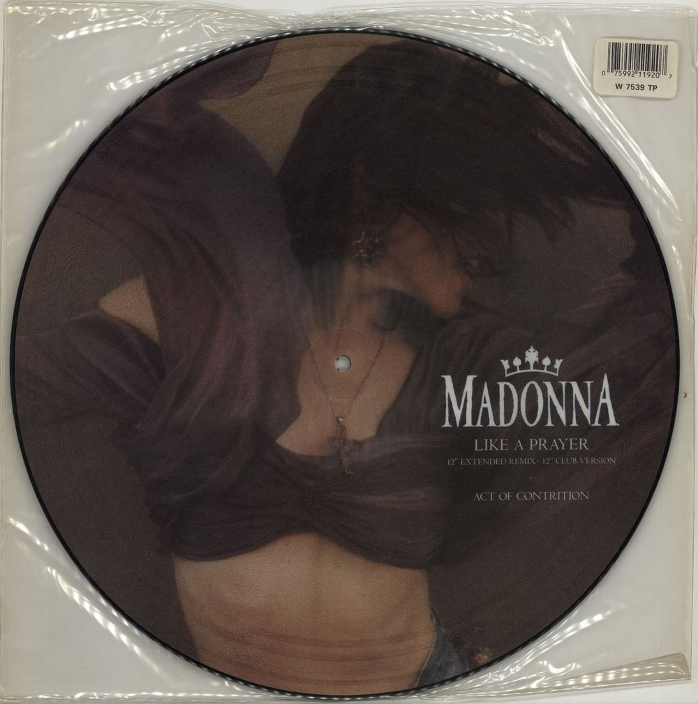 Madonna Like A Prayer - Barcode stickered sleeve UK 12" vinyl picture disc (12 inch picture record) W7539TP