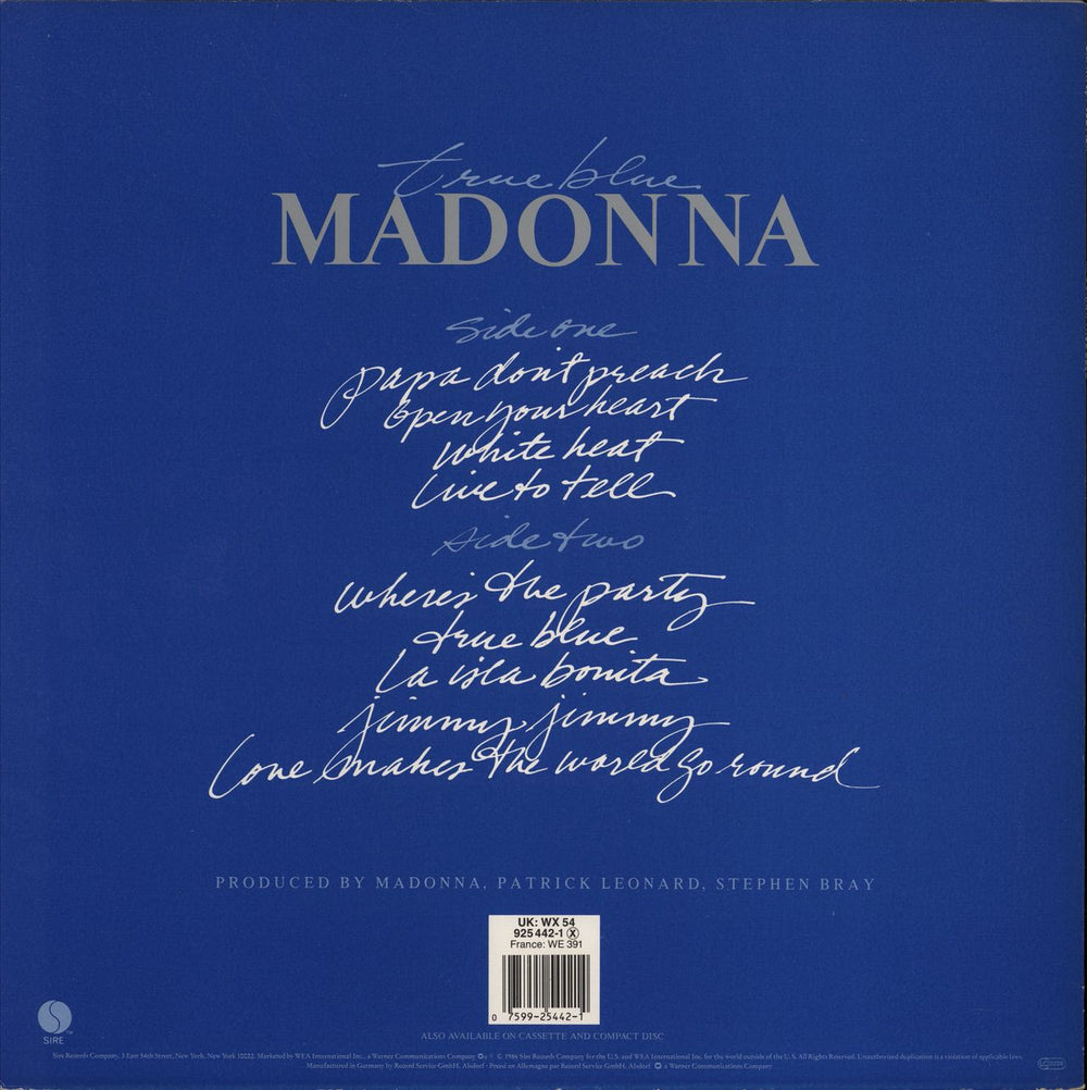 Madonna True Blue - stickered p/s UK vinyl LP album (LP record) 075992544214