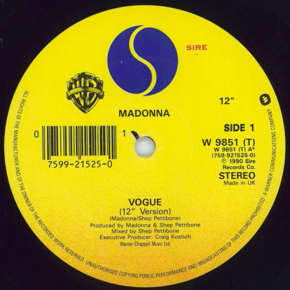 Madonna Vogue - Barcoded labels UK 12" vinyl single (12 inch record / Maxi-single) MAD12VO808803