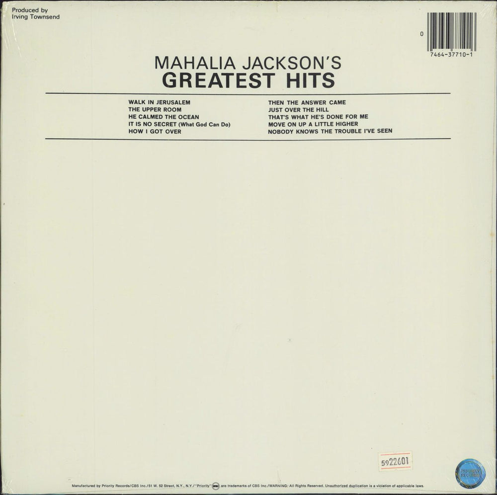 Mahalia Jackson Mahalia Jackson's Greatest Hits - Sealed US vinyl LP album (LP record)