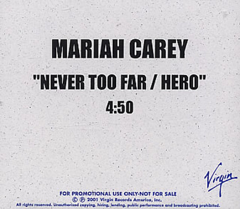 Mariah Carey Never Too Far / Hero US Promo CD-R acetate CD-R