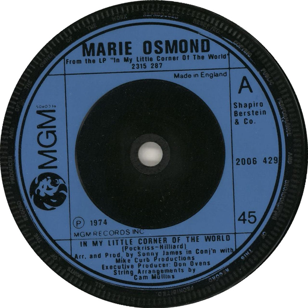 Marie Osmond In My Little Corner Of The World UK 7" vinyl single (7 inch record / 45) 2006429