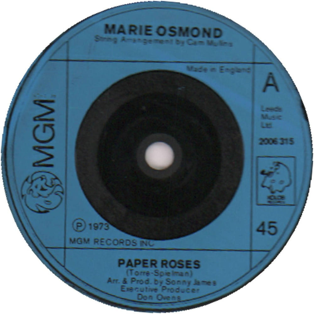 Marie Osmond Paper Roses UK 7" vinyl single (7 inch record / 45) 2006315