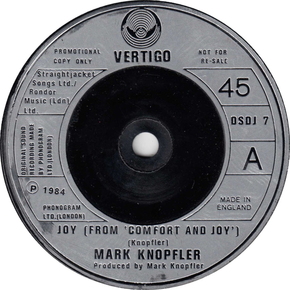 Mark Knopfler Joy UK Promo 7" vinyl single (7 inch record / 45) DSDJ7