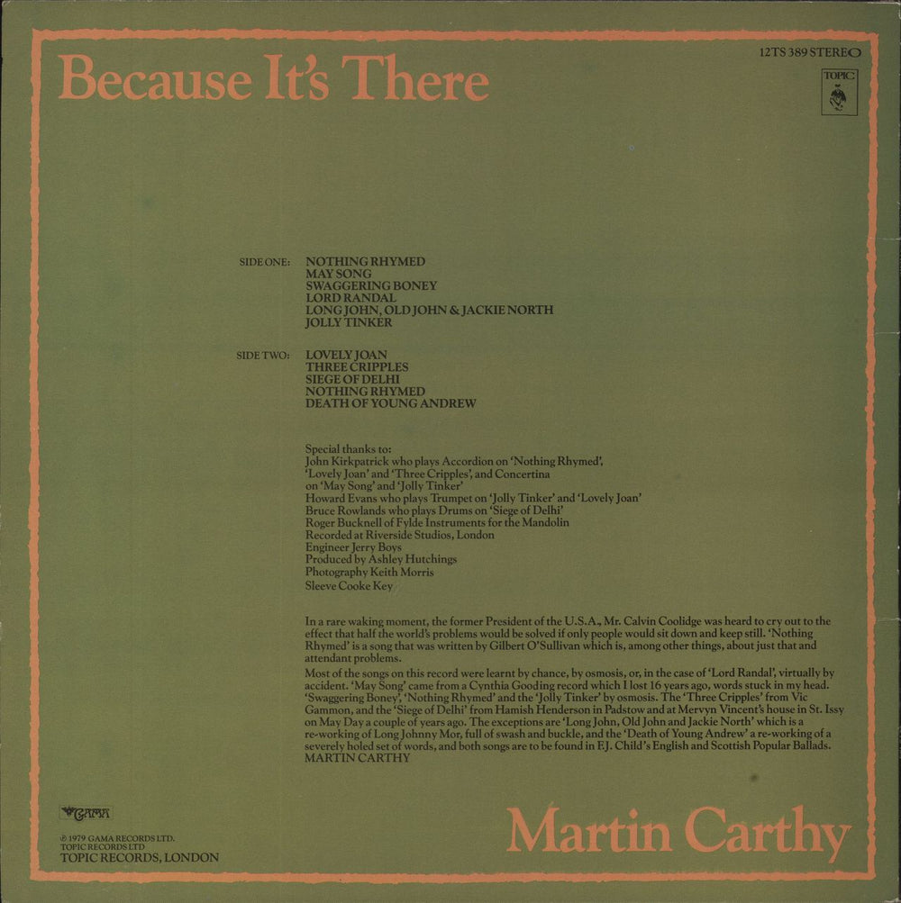 Martin Carthy Because It's There - EX UK vinyl LP album (LP record)