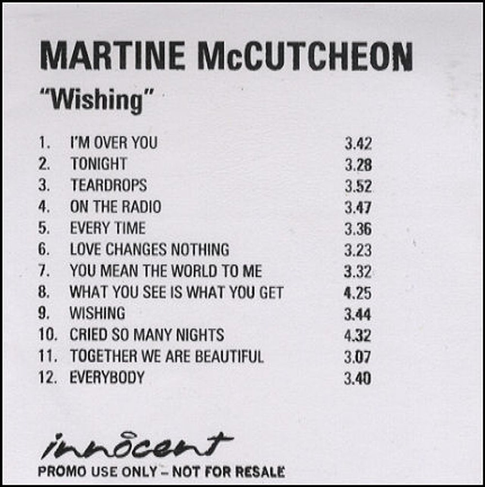 Martine McCutcheon Wishing UK Promo CD-R acetate CD ACETATE