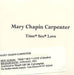 Mary Chapin Carpenter Time*Sex*Love UK Promo CD-R acetate CD ACETATE