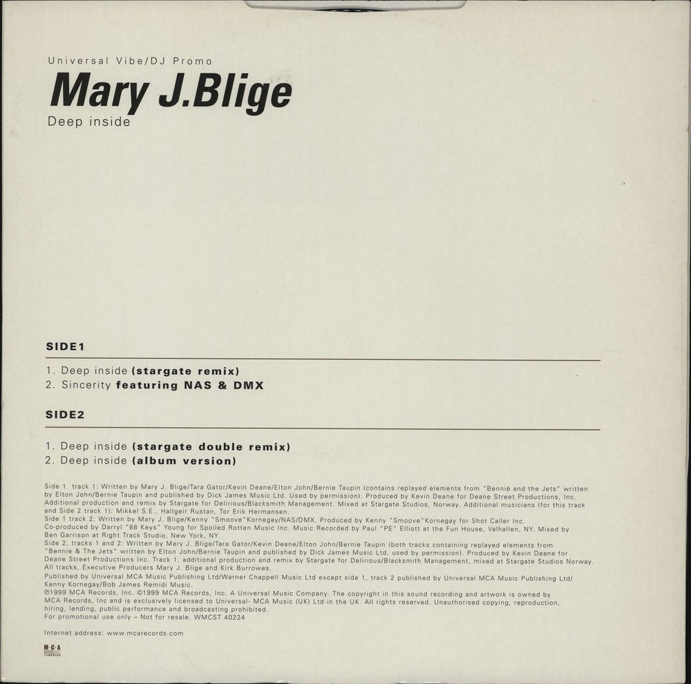 Mary J Blige Deep Inside UK Promo 12" vinyl single (12 inch record / Maxi-single)