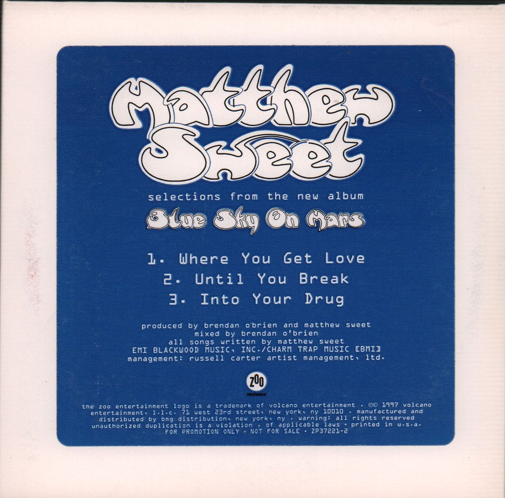 Matthew Sweet Selections From Blue Sky On Mars US Promo CD single (CD5 / 5") ZP37221-2