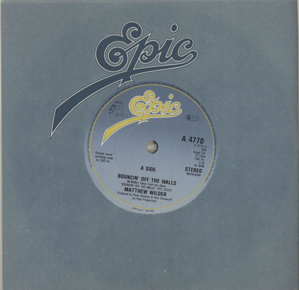 Matthew Wilder Bouncin' Off Walls UK 7" vinyl single (7 inch record / 45) A4770