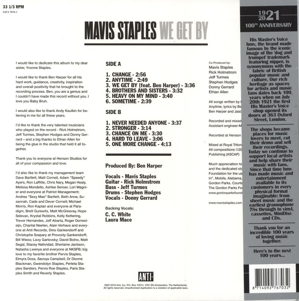 Mavis Staples We Get By: HMV Anniversary Series - Clear Vinyl UK vinyl LP album (LP record) 8714092767032