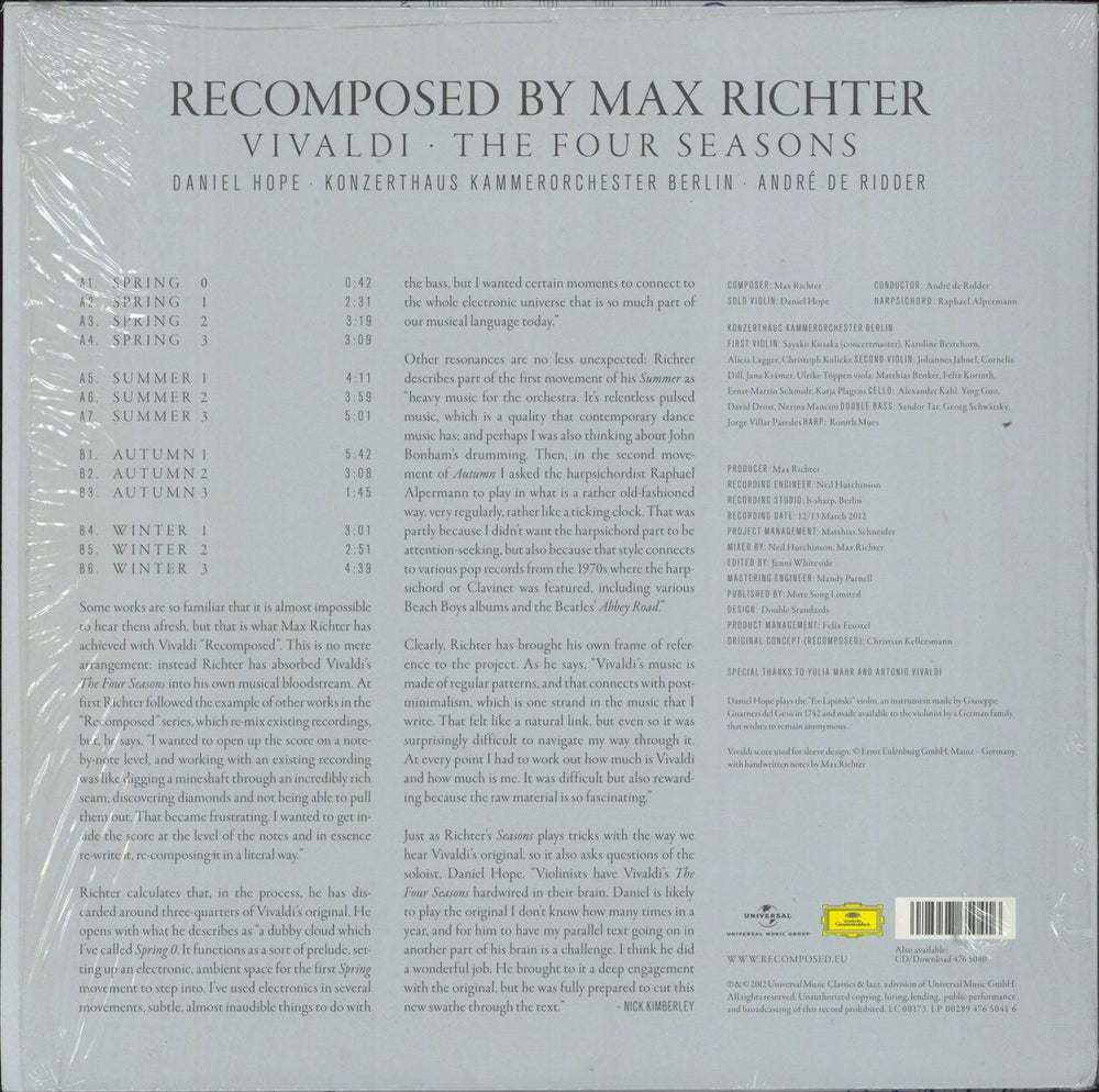 Max Richter Recomposed By Max Richter: Vivaldi - The Four Seasons - 180gm Vinyl + Shrink German vinyl LP album (LP record) 028947650416