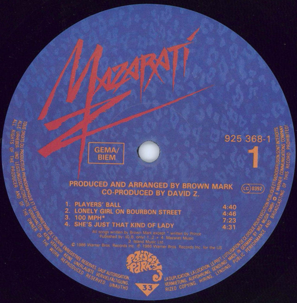 Mazarati Mazarati German vinyl LP album (LP record) MZALPMA773670