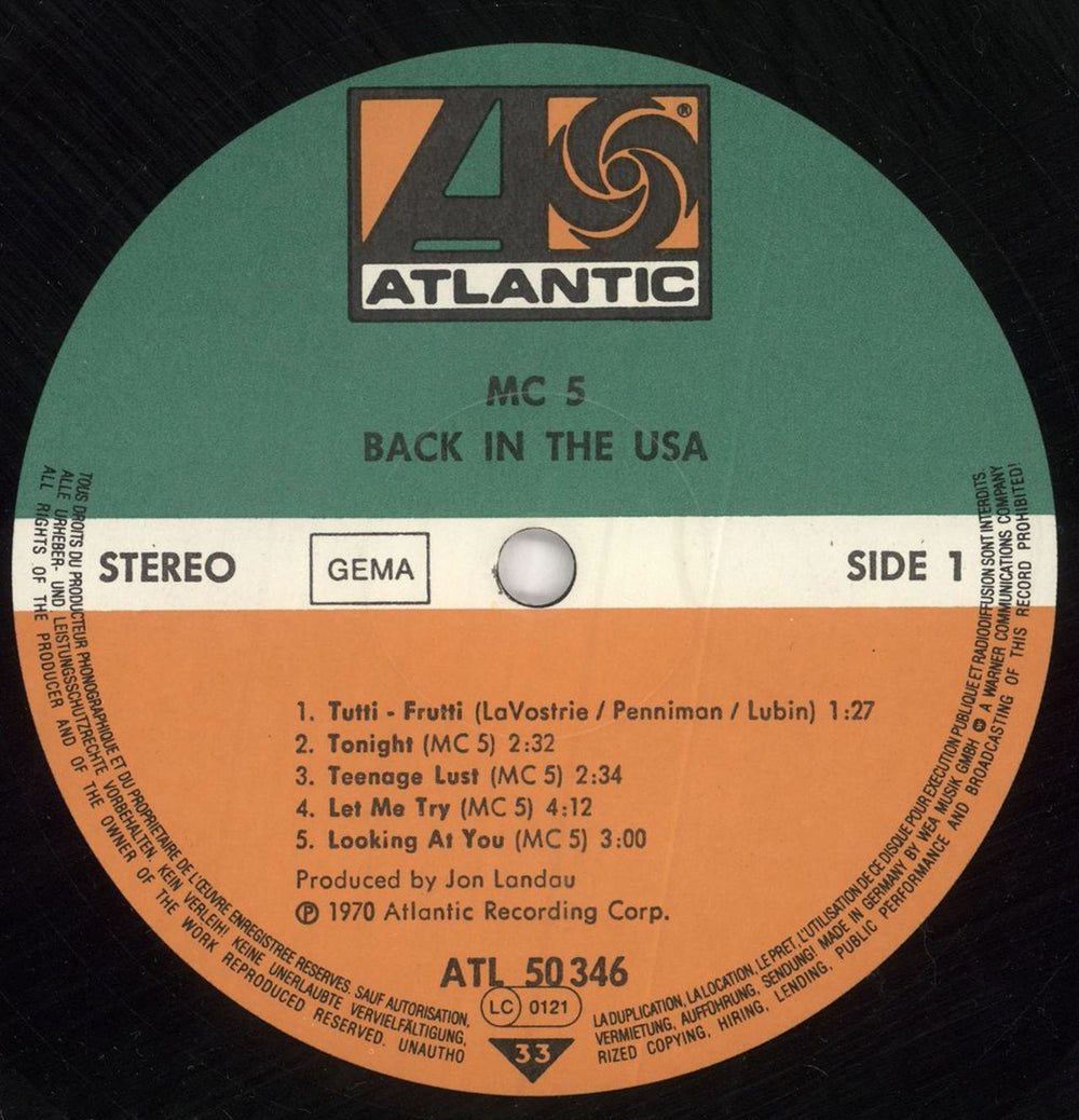 MC5 Back In The USA German vinyl LP album (LP record) MC5LPBA743217