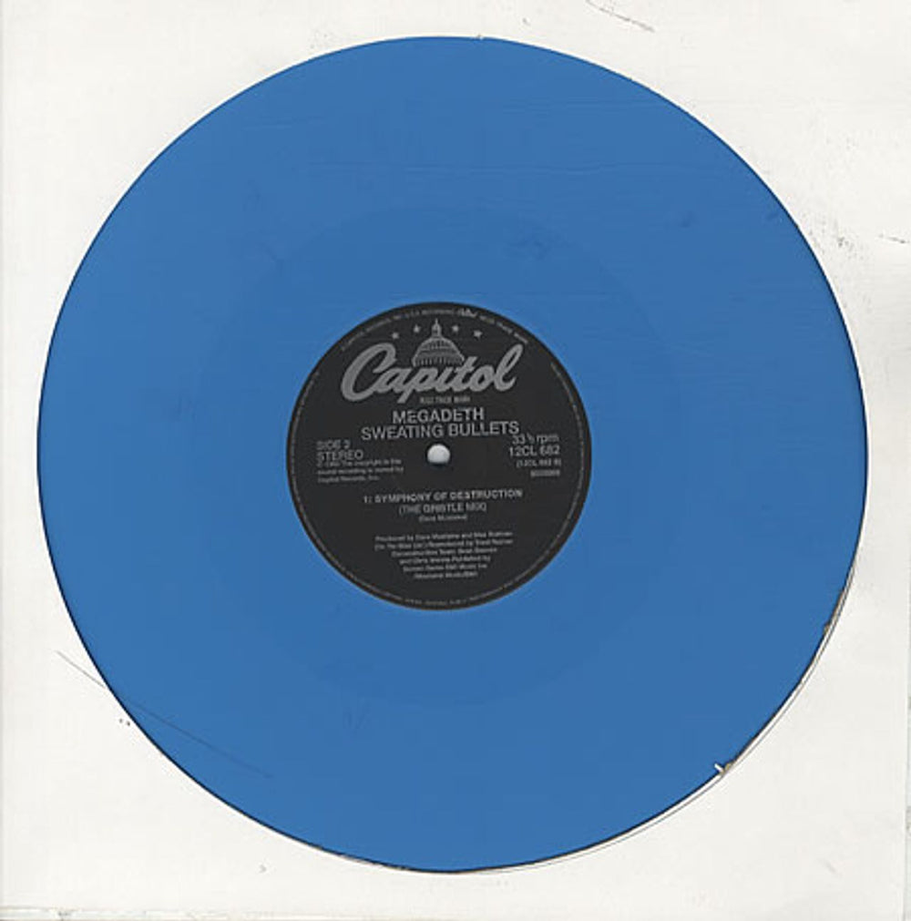 Megadeth Sweating Bullets - Blue Vinyl UK 12" vinyl single (12 inch record / Maxi-single) MEG12SW18076