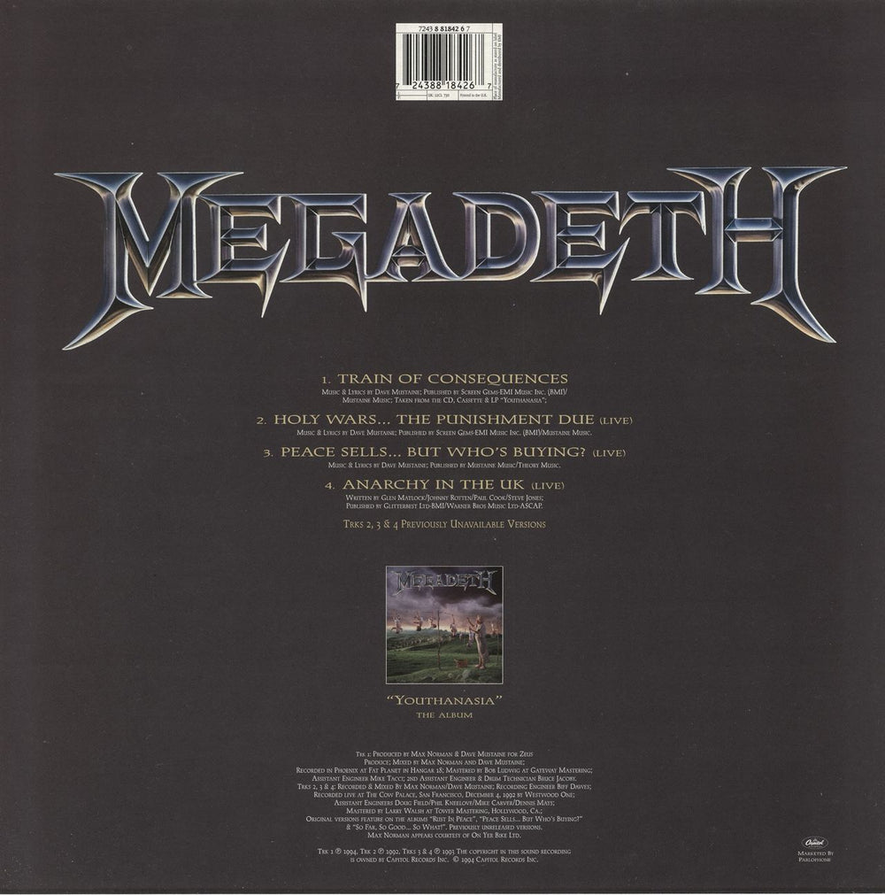 Megadeth Train Of Consequences - Etched UK 12" vinyl single (12 inch record / Maxi-single) 724388184267