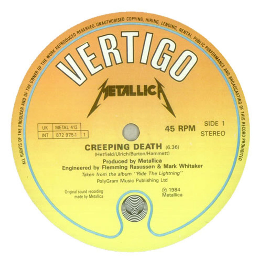 Metallica Creeping Death UK 12" vinyl single (12 inch record / Maxi-single) MET12CR89944