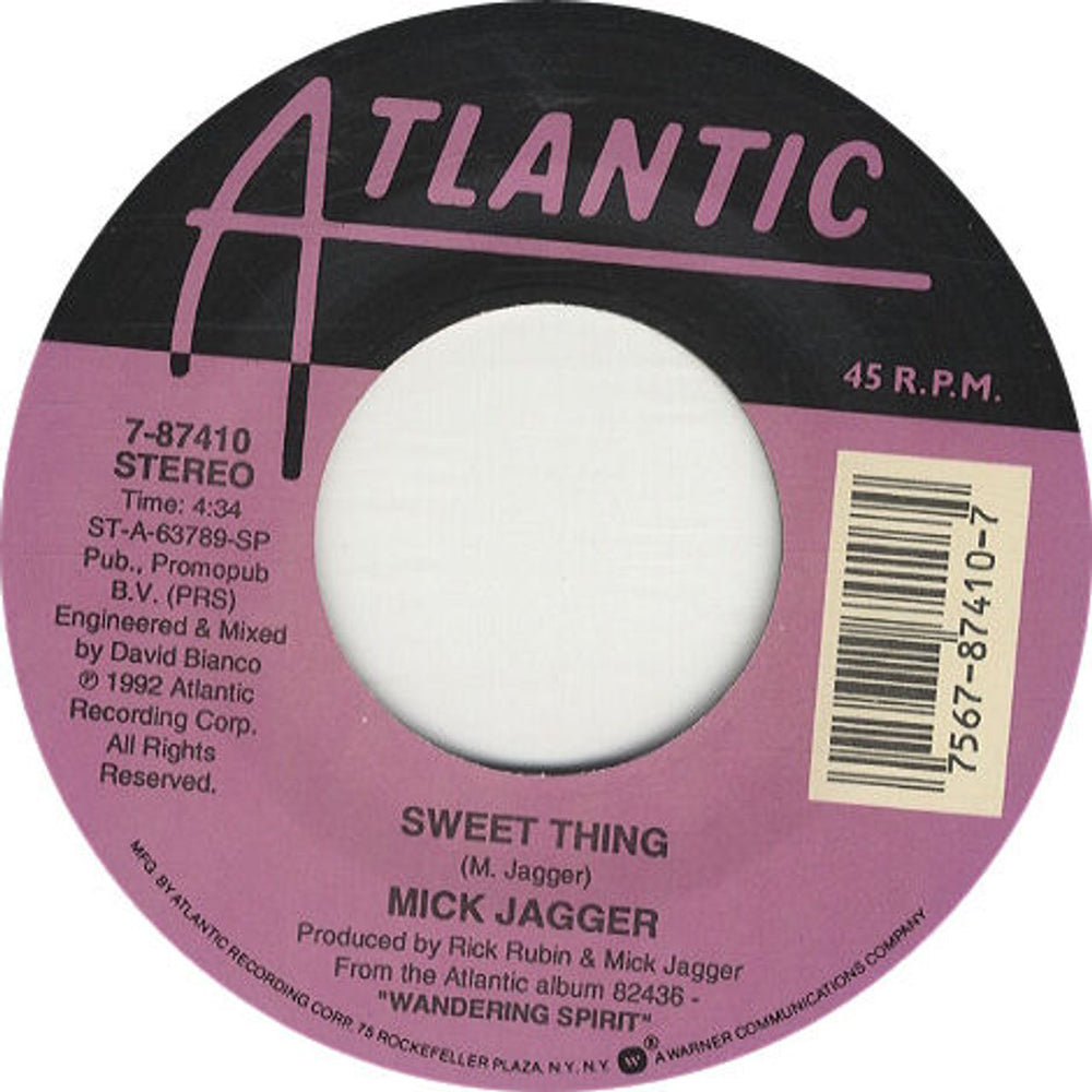 Mick Jagger Sweet Thing - Jukebox US 7" vinyl single (7 inch record / 45) 7-87410