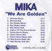 Mika We Are Golden US Promo CD-R acetate MK5CRWE543973