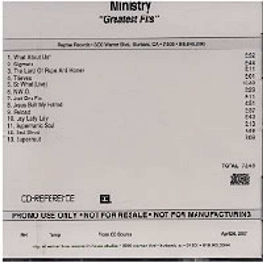 Ministry Greatest Fits US Promo CD-R acetate CD ACETATE