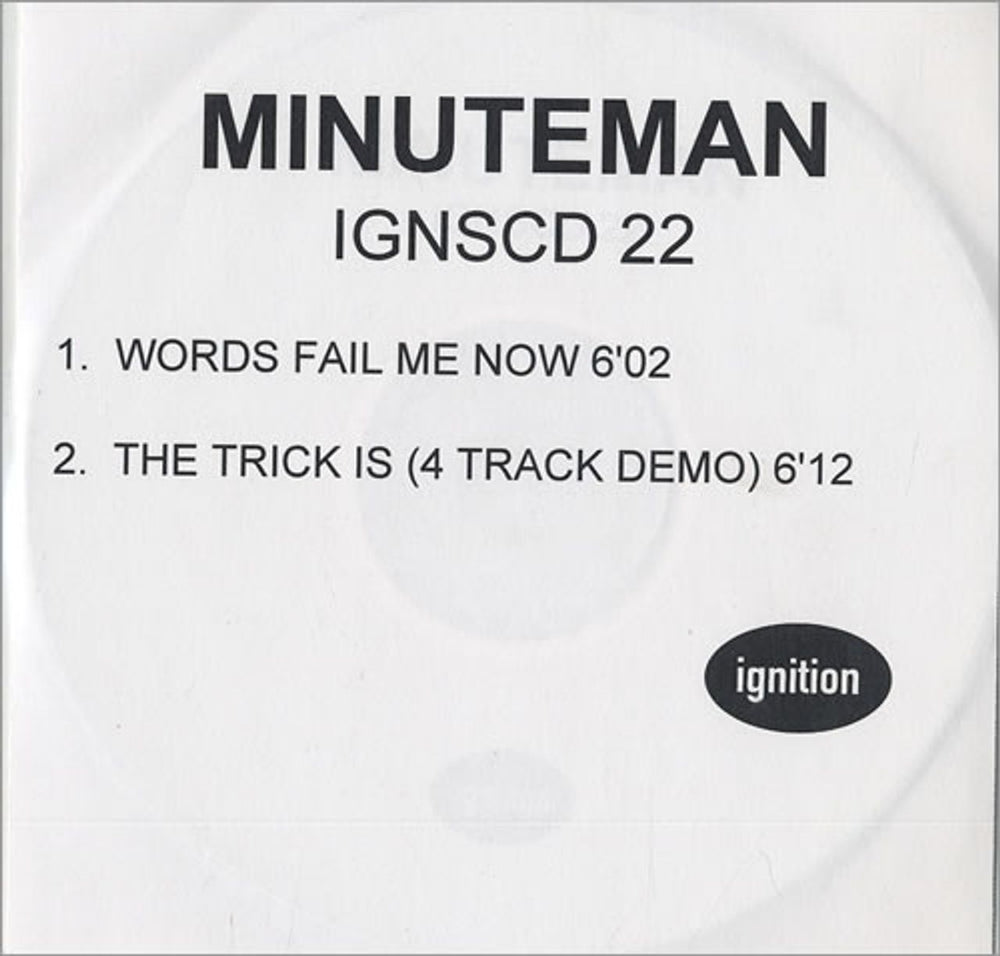 Minuteman Words Fail Me Now UK Promo CD-R acetate CD-R ACETATE